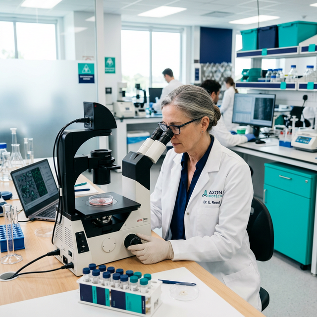 Scientist with microscope